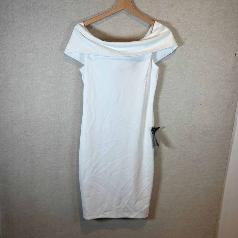 Rebecca B. White Off Shoulder Bodycon Dress Size 8 NWT Cap Sleeve Stretch